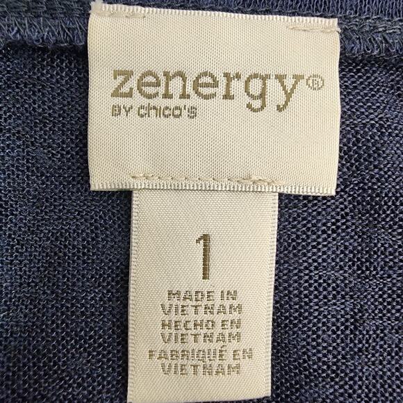 Chicos Zenergy Women Top Size 1 Medium Blue Multi Stripe 3/4 Dolman Sleeve Sheer - Picture 7 of 10